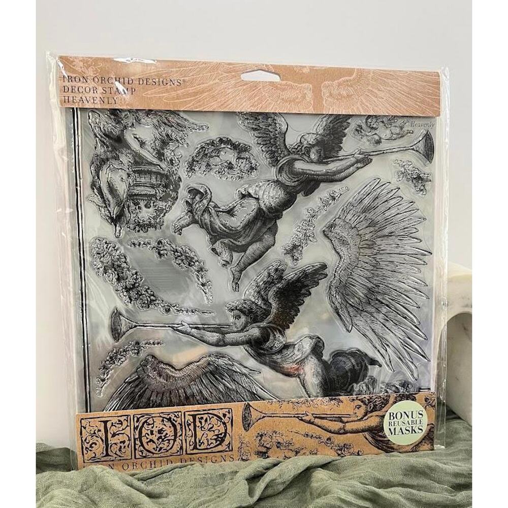 Heavenly Decor Stamp IOD - Bonus Reusable Masks - BNWT 12 x 12"